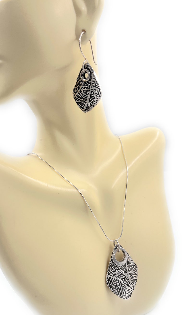 Fine Silver Pendant and Earring Jewelry Set. Abstract Design. Sterling Chain. Free Shipping. Gift for her. image 4