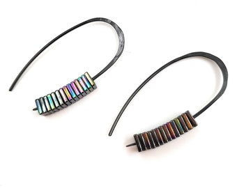 Niobium Black  hypoallergenic Earrings. Metallic hematite squares. Modern Earrings. Nickel Free Earrings