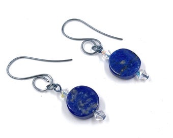 Niobium hypoallergenic Earrings. Lapis Lazuli Modern Earrings. Nickel Free Earrings