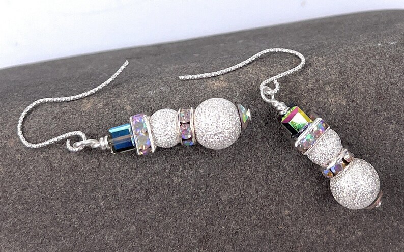 Snowman Earrings. Silver Filled Sparkle Beads. Christmas Earrings. Gift for her. Holiday-winter Earrings. Sterling Silver Ear Wires image 3