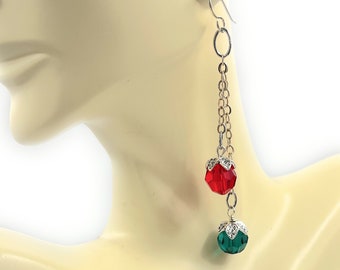 Christmas Earrings. Swarovski Crystal Long Earrings. Gift for her