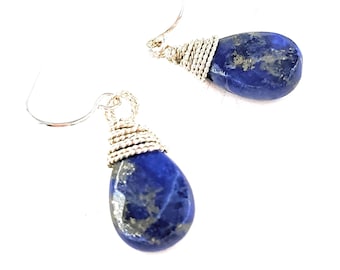 Lapis Earrings/Wire Wrapped Earrings/Sterling Silver Earrings