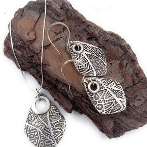 Fine Silver Pendant and Earring Jewelry Set. Abstract Design. Sterling Chain. Free Shipping. Gift for her. image 9