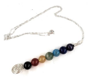 7 Chakra Necklace, Seven Chakra Jewelry, Yoga Necklace, Genuine Gemstones, 925 Sterling Silver Chain, Yoga Gift, Teacher Gift