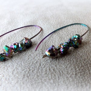 Rainbow Niobium Quartz Mystic Titanium Drusy Earrings-Hypoallergenic Earrings-Long Earrings image 6