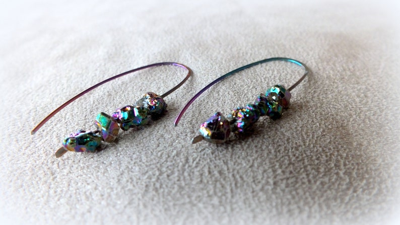 Rainbow Niobium Quartz Mystic Titanium Drusy Earrings-Hypoallergenic Earrings-Long Earrings image 6