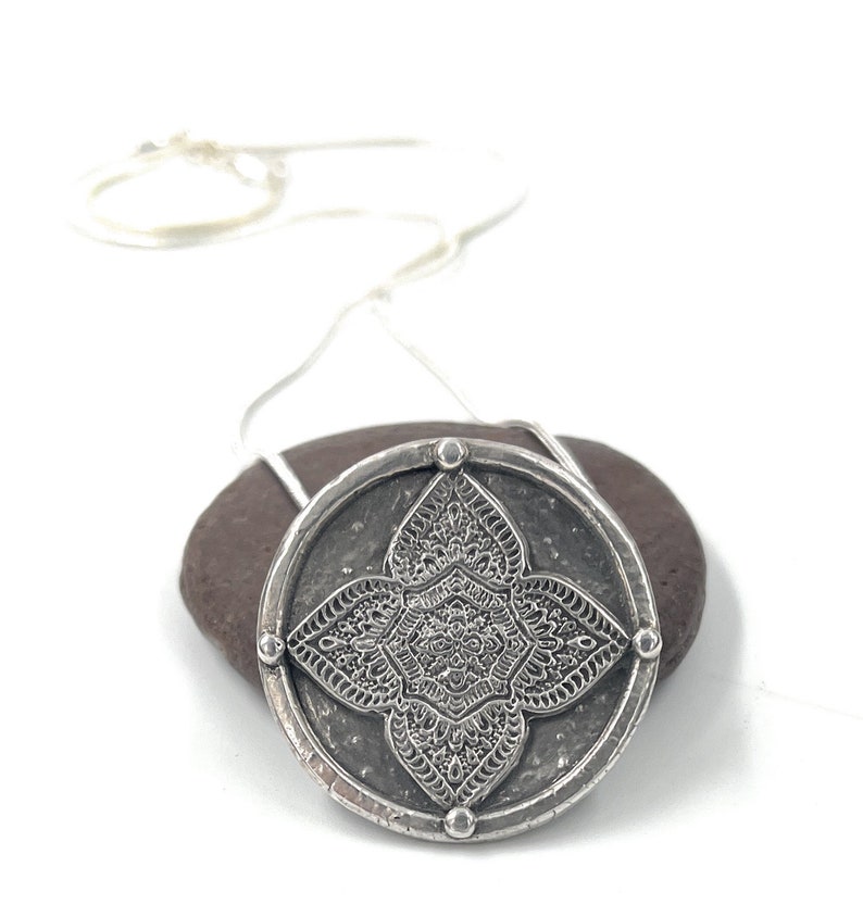 Mandala Pendant. Sterling Silver. Sterling snake Chain Included. image 1