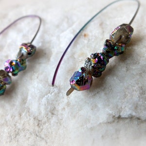 Rainbow Niobium Quartz Mystic Titanium Drusy Earrings-Hypoallergenic Earrings-Long Earrings image 5