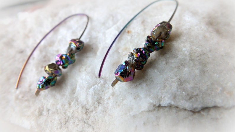 Rainbow Niobium Quartz Mystic Titanium Drusy Earrings-Hypoallergenic Earrings-Long Earrings image 5