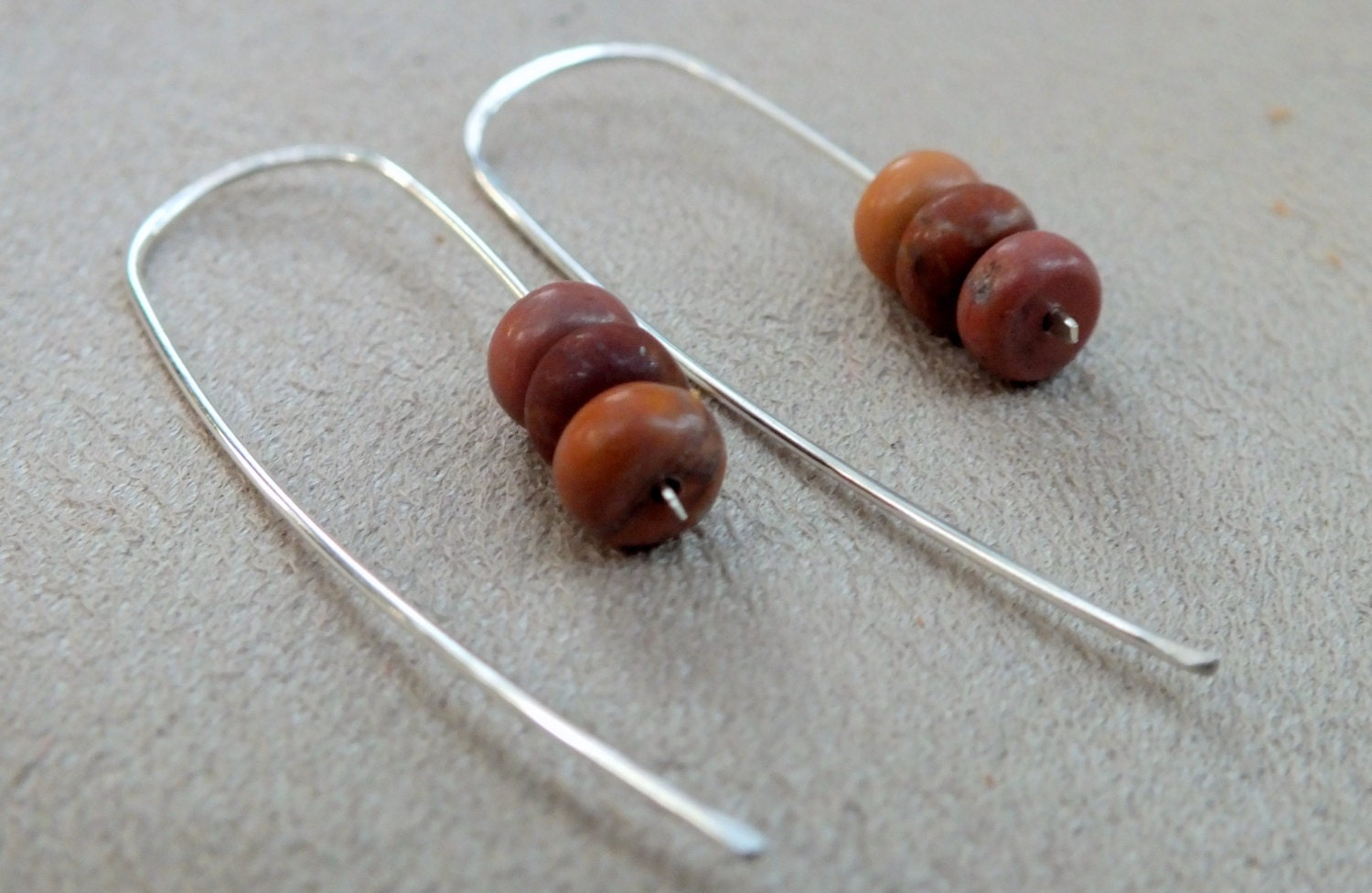Boucles D'oreilles Artisanales En Argent 925 Avec Jaspe Picasso - Fait Main #E00446