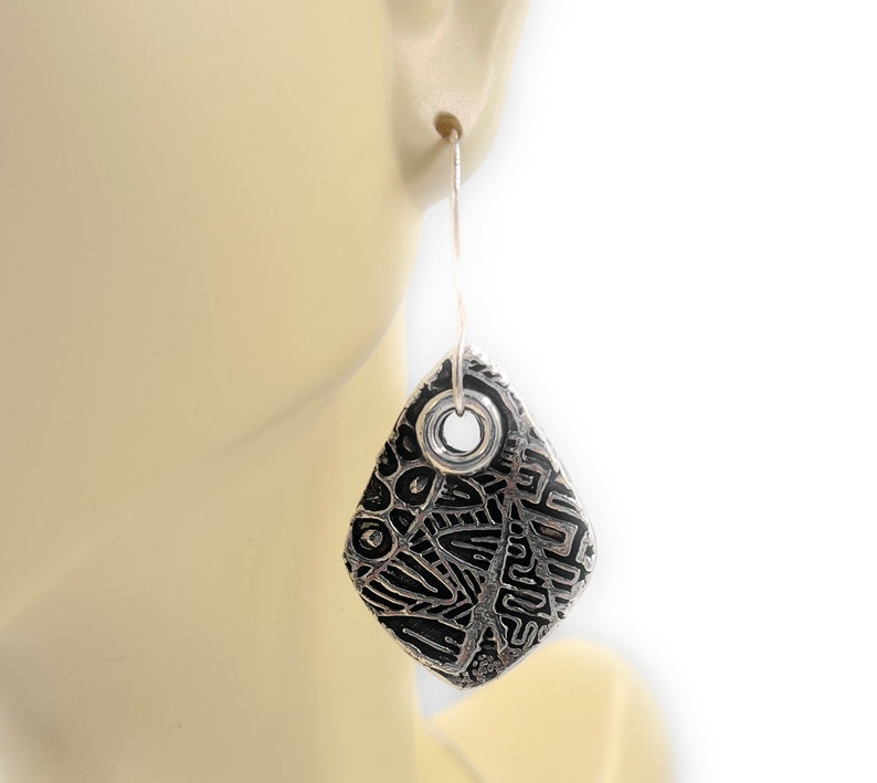 Fine Silver Pendant and Earring Jewelry Set. Abstract Design. Sterling Chain. Free Shipping. Gift for her. image 3
