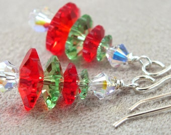 Orecchini a forma di albero di Natale in cristallo Swarovski, gioielli natalizi in argento sterling
