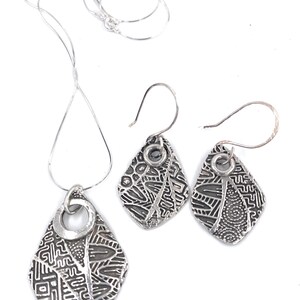 Fine Silver Pendant and Earring Jewelry Set. Abstract Design. Sterling Chain. Free Shipping. Gift for her. image 5