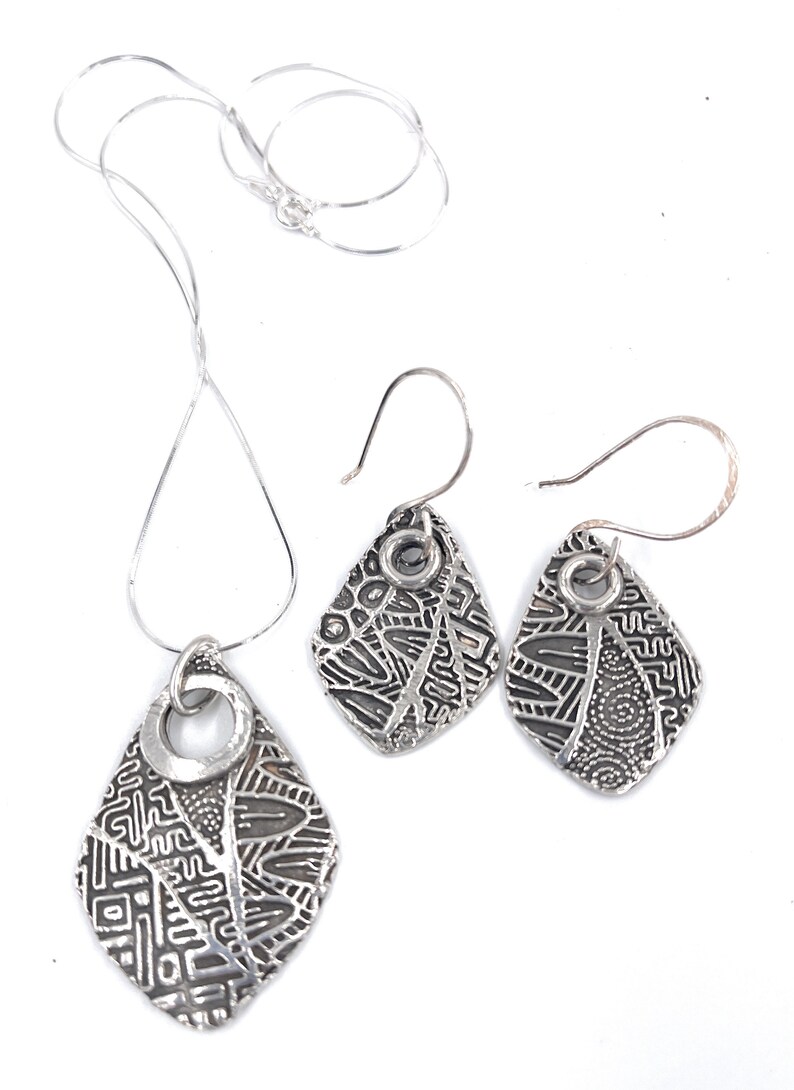 Fine Silver Pendant and Earring Jewelry Set. Abstract Design. Sterling Chain. Free Shipping. Gift for her. image 5