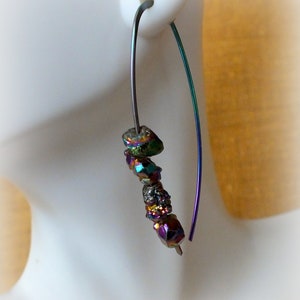 Rainbow Niobium Quartz Mystic Titanium Drusy Earrings-Hypoallergenic Earrings-Long Earrings image 4