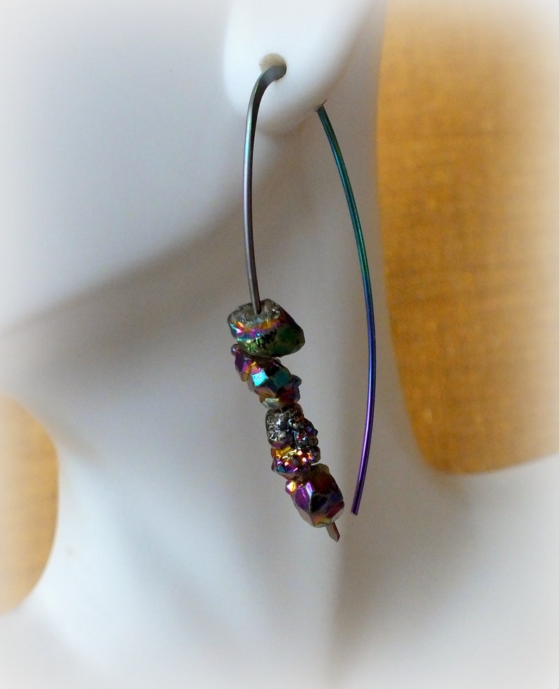 Rainbow Niobium Quartz Mystic Titanium Drusy Earrings-Hypoallergenic Earrings-Long Earrings image 4