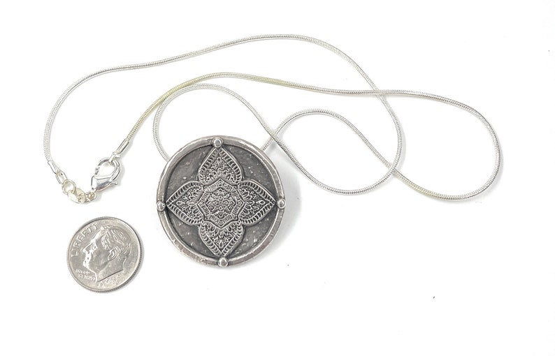 Mandala Pendant. Sterling Silver. Sterling snake Chain Included. image 9