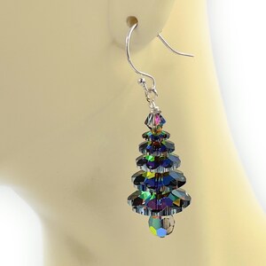 Large Swarovski Vitrail M Christmas Tree Earrings. 5 Tiers Holiday Earrings. Sterling Silver. Gift Boxed & Ready to ship. image 2