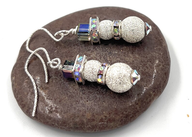Snowman Earrings. Silver Filled Sparkle Beads. Christmas Earrings. Gift for her. Holiday-winter Earrings. Sterling Silver Ear Wires image 6