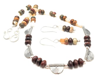 Tribal Jasper and Butterscotch Quartz Necklace and Earrings