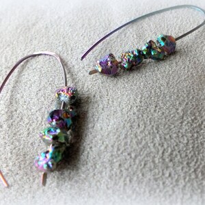 Rainbow Niobium Quartz Mystic Titanium Drusy Earrings-Hypoallergenic Earrings-Long Earrings image 9