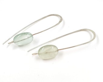 Mojito Fluorite Modern Sterling Silver Long Hammered Earrings