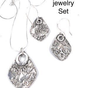 Fine Silver Pendant and Earring Jewelry Set. Abstract Design. Sterling Chain. Free Shipping. Gift for her. image 7