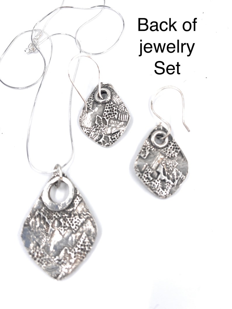 Fine Silver Pendant and Earring Jewelry Set. Abstract Design. Sterling Chain. Free Shipping. Gift for her. image 7