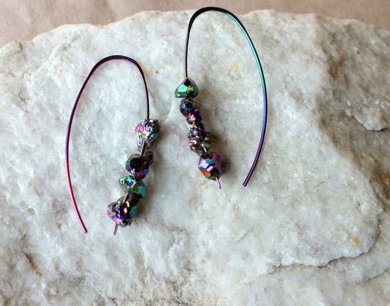 Rainbow Niobium Quartz Mystic Titanium Drusy Earrings-Hypoallergenic Earrings-Long Earrings image 2