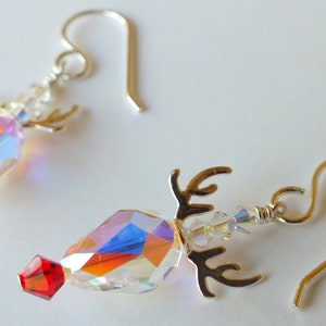 Rudolph Red Nosed Reindeer Earrings-Swarovski Crystal Christmas Earrings-Antlers-Unique-Trendy-Holiday Earrings-Sterling Silver image 7