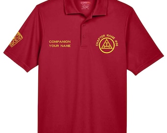 Polo bordado del Santo Arco Real Masón / Camisa personalizada con nombre y capítulo / Manga con símbolo de piedra angular / Excelente Sumo Sacerdote / Compañero / Pasado EHP