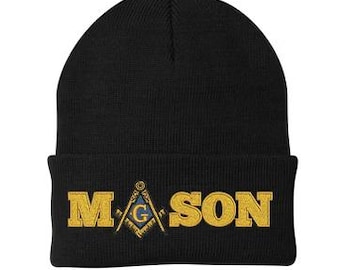 Gorro de Maestro Masón / Gorro de Punto MASON / Gorra Masónica de Calavera / Gorro Masónico de Invierno con Escuadra y Compás