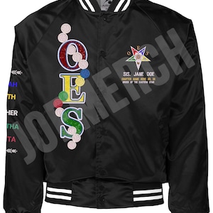 Custom Embroidered  Stylish OES Order of the Eastern Star Satin Bomber Jacket,Personalized Glitter Design,Perfect Gift for OES Member