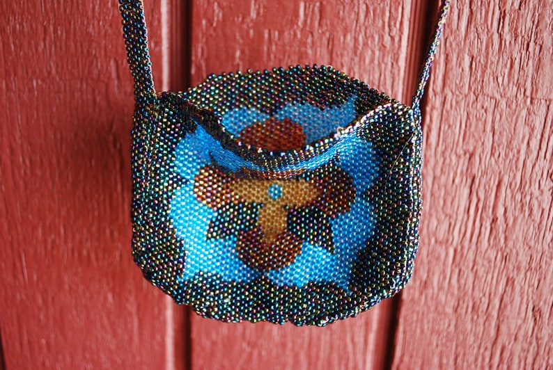 Small Beaded Purse Beaded Shoulder Purse Pocket Book Intricate Bead Work Custom Small 4 12 x 4 Wide Hippie Vintage 1970/'3