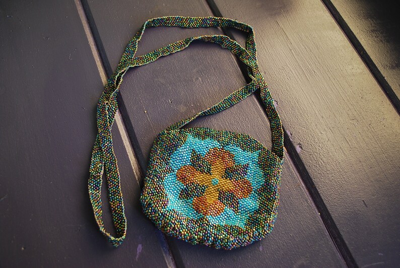 Small Beaded Purse Beaded Shoulder Purse Pocket Book Intricate Bead Work Custom Small 4 12 x 4 Wide Hippie Vintage 1970/'3