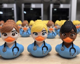 3D Printed Female Nurse Duck | PLA Plastic Figurine | Healthcare Worker Gift