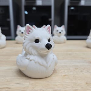 3D Printed American Eskimo Dog Duck: PLA Plastic Figurine