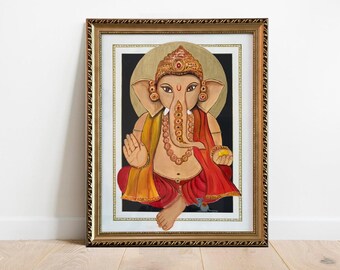 Ganpati indisk gud Ganesha handgjord målning
