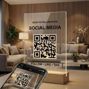 Social Media Sign, QR Code Sign Instagram, Sign Acrylic Sign Business Sign ,Scannable Sign Restaurant Sign Salon Sign QR Code Stand