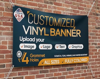 Custom Vinyl Banner - Personalized Business Banner With Logo Photo or Text - Customized Event Backdrop Sign Ideal Outdoor Holiday Decor