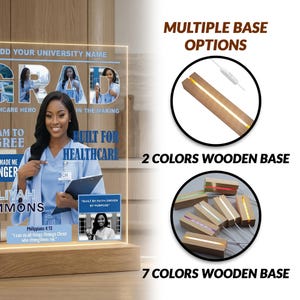 Large 13×20 clear acrylic nursing graduation sign displayed on an easel. Statement graduation décor for nursing graduation parties and celebration events.