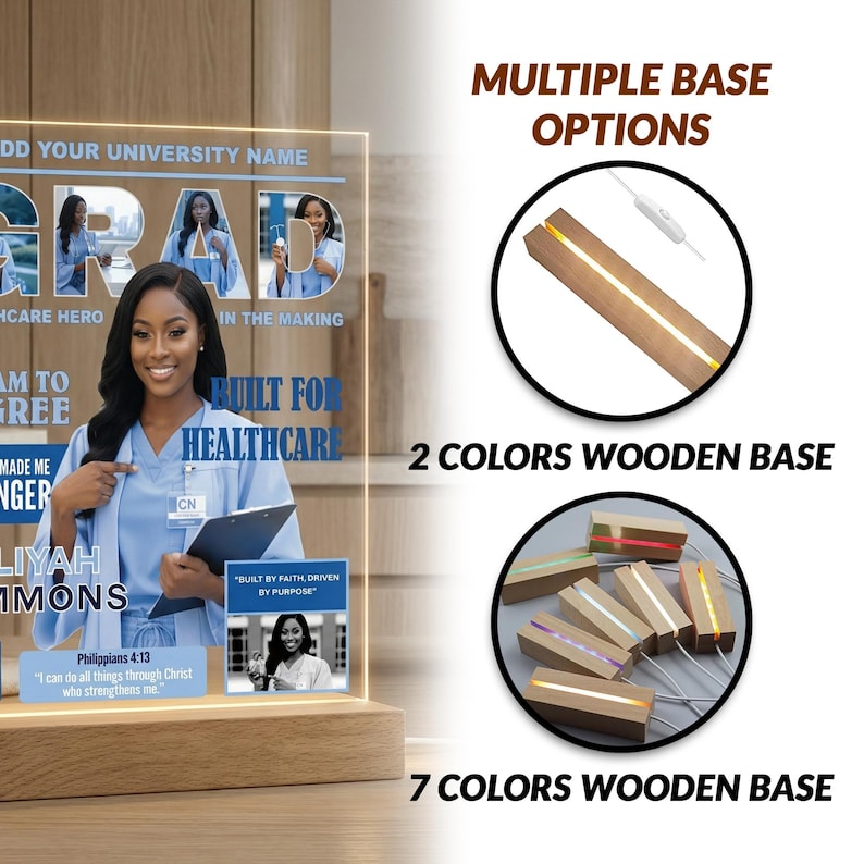 Large 13×20 clear acrylic nursing graduation sign displayed on an easel. Statement graduation décor for nursing graduation parties and celebration events.