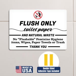 Toilet Sign, Sensitive Septic Acrylic Sign, Flush Only Toilet Paper, Do Not Flush Wipes or Towels, Bathroom Septic Tank Sign, 5x3.5 in