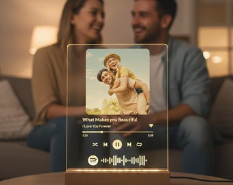 Personalized LED Music & Photo Plaque Night Light, Valentines Day Gift, Acrylic song plaque custom, Picture with song, music plaque custom