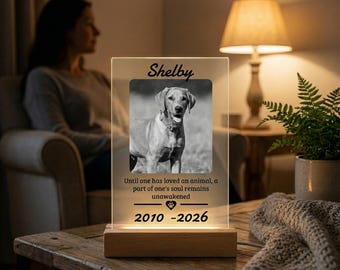 Personalized Pet Memorial LED Photo Plaque, Per remembrance gift, Custom Pet Portrait Keepsake for Loss, Dog sympathy gift