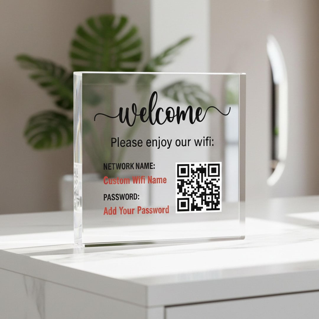 Custom Qr Code Sign, Personalized Wifi Acrylic Block, Wifi Password ...