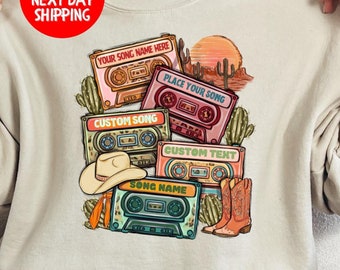 Custom Cassette Tape Sweatshirt, Cassette Tape Shirt, Country Concert Gift For Women, Country Music Shirt, Personalized Song Name, Gift