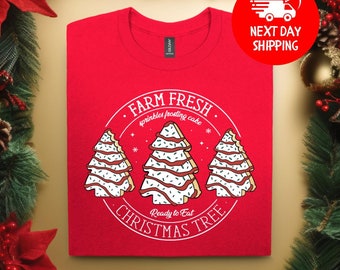 Farm Fresh Christmas Tree Shirt, Christmas Shirt For Women, Holiday Tree Cake Shirt, Christmas Crewneck, Christmas Cake T-Shirt