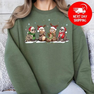 Otters Christmas Lights Sweatshirt, Otter Lover Christmas Gift, Christmas Gifts, Sea Animal Christmas Apparel, Otters Merry Christmas Shirt