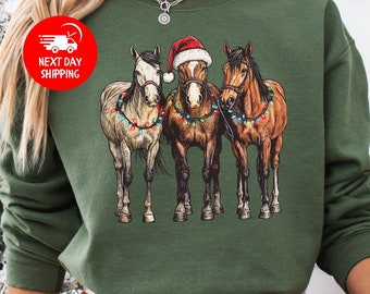 Christmas Horse Sweatshirt, Western Christmas Horse Sweater, Horse Lover Gift, Women‘s Xmas Sweatshirt, Horse Christmas Gift, Holiday Horse